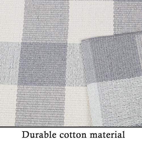 LEEVAN Cotton Buffalo Plaid Rugs 4x6 Grey Checkered Rug Washable Woven Outdoor Porch Welcome Braided Door Mat for Layered Kitchen Farmhouse Bathroom Entryway Throw Carpet