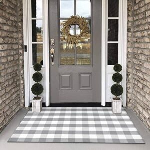 LEEVAN Cotton Buffalo Plaid Rugs 4x6 Grey Checkered Rug Washable Woven Outdoor Porch Welcome Braided Door Mat for Layered Kitchen Farmhouse Bathroom Entryway Throw Carpet