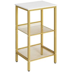 hoobro side table, 3-tier end telephone table with adjustable mesh shelves, for office hallway or living room, modern look accent furniture, tall and narrow, white and gold dw01dh01g1