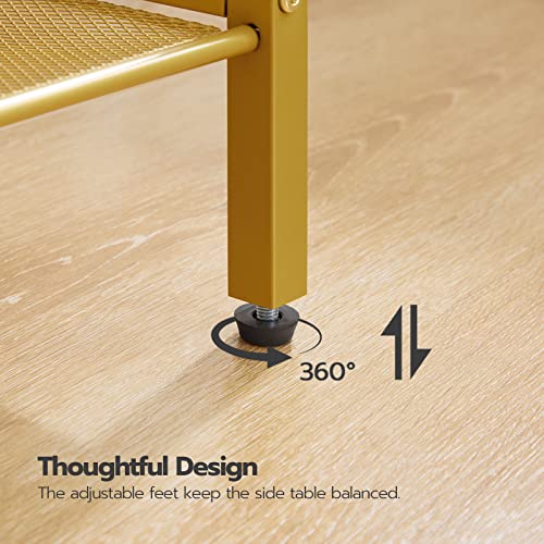 HOOBRO Side Table, 3-Tier End Telephone Table with Adjustable Mesh Shelves, for Office Hallway or Living Room, Modern Look Accent Furniture, Tall and Narrow, White and Gold DW01DH01G1