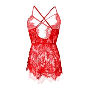 Sexy Lingerie for Women, Sets Women Lace Top Lengerie Set Women's Lingerie Mesh Sling Backless Nightdress Two-Piece Set Plus Size Lingerie 2XL Black Body Suit Pajamas Bodysuit (M, Red)