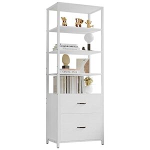 ironck industrial bookcase with file cabinet drawers, 71.6 in tall bookshelf 5 tier, freestanding storage home office cabinet organizer, rustic home decor, white