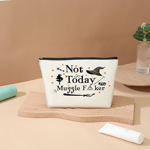 DJHUNG Funny Cosmetic Bag Librarian Gifts Book Lover Gift Humor Not Today Wizard Staff Decor Makeup Bag Pouch for Women Her Friends Teen Girls Coworkers Birthday Christmas Graduation