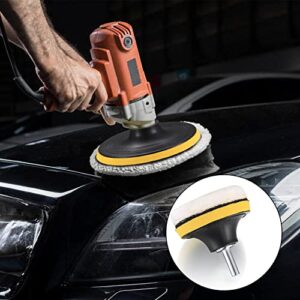 6 Pcs 3 inch Car Polishing Pad Kit, Drill Buffer Attachment with Buffing Wheel, Polishing Buffing Wheel for Drill, Sponge and Wool Wheel Polishing Waxing Pad Set with M14 Drill Buffer Adapter