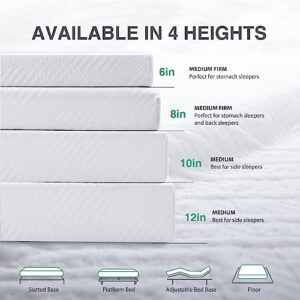 Dyonery Queen Mattress 10 Inch Green Tea Memory Foam Queen Mattress in a Box, CertiPUR-US Certified Fiberglass Free Mattress, Cooling Gel Double Mattress Medium Firm 60"x80"