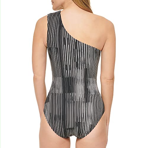 Calvin Klein Women's Standard Shoulder Strap Starburst Pleating Removable Soft Cups One Piece, Black Multi Dry Brush