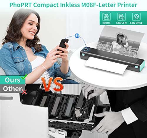 PhoPRT M08F Portable Printer,Thermal Portable Printers Wireless for Travel,Compact Bluetooth Mobile Printer Support 8.5" X 11" US Letter, Upgrade Inkless Small Printers Compatible with Phone,Laptop