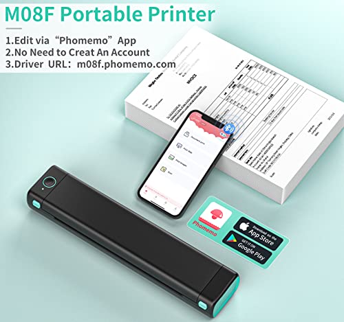 PhoPRT M08F Portable Printer,Thermal Portable Printers Wireless for Travel,Compact Bluetooth Mobile Printer Support 8.5" X 11" US Letter, Upgrade Inkless Small Printers Compatible with Phone,Laptop