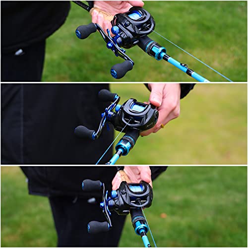 Sougayilang Fishing Rod and Reel Combo, Medium Heavy Fishing Pole with Baitcasting Reel Combo, 2-Piece Baitcaster Combo-Blue-5.9ft and Right Handle Reel