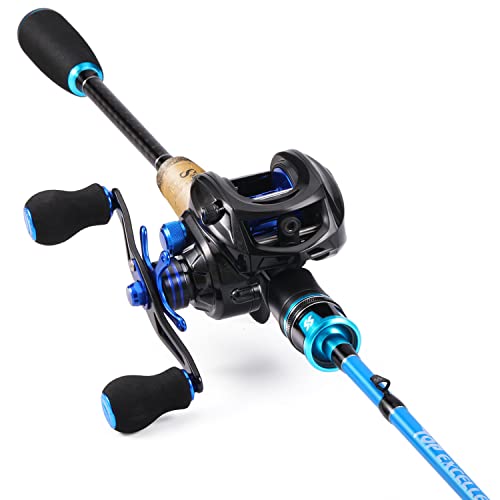 Sougayilang Fishing Rod and Reel Combo, Medium Heavy Fishing Pole with Baitcasting Reel Combo, 2-Piece Baitcaster Combo-Blue-5.9ft and Right Handle Reel