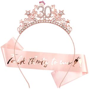 vovii 30th birthday sash and tiara, 30th birthday gifts for her, 30th birthday decorations for women, princess crown hair accessories for women happy birthday party favors