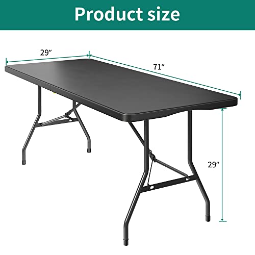 YITAHOME Folding Tables Heavy Duty Folding Table 6ft with Carrying Handle Plastic Fold up Table for Outdoor Camping Picnic Parties/Indoor Events All in Black