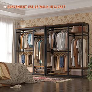 Raybee Free Standing Closet Organizer Heavy Duty Metal Wooden Clothing Rack with Shelves Capacity 400LBS 71"H Freestanding Clothes Rack Garment Rack for Hanging Clothes