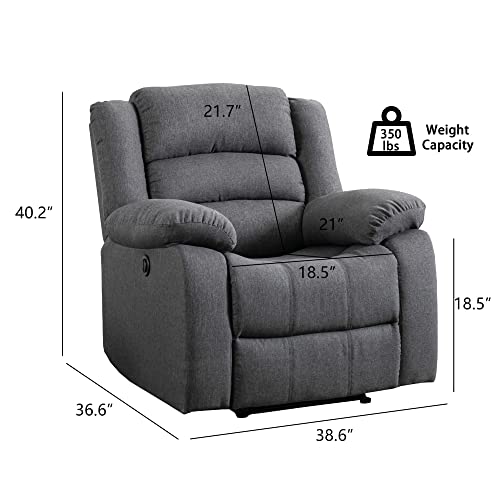 EBELLO Classic Power Recliner Chair, Oversized Electric Overstuffed Chair with Soft Cushion and Back, Sofa with Comfortable Armchair, Gray