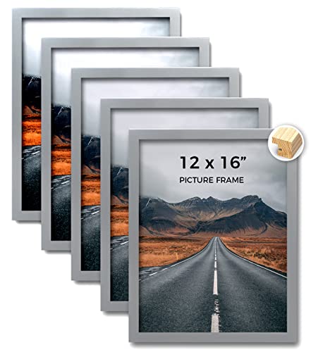 JD Concept Wood 12x16 Grey Picture Frame 5 Pack - Gallery Wall Frame Set - Suitable for Horizontal and Vertical Hanging 12 x 16 Poster Photo