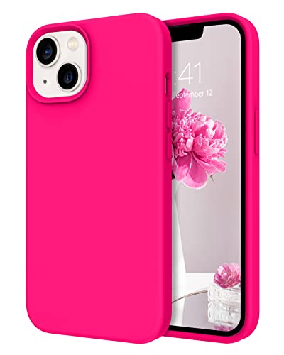 DOMAVER iPhone 13 Mini Case, Phone Case iPhone 13 Mini Silicone Soft Gel Rubber Cover Shockproof Protective Women Girls- Hot Pink