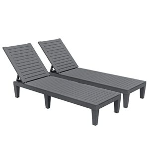 yitahome chaise outdoor lounge chairs with adjustable backrest, sturdy loungers for patio & poolside, easy assembly & waterproof & lightweight with 265lbs weight capacity, set of 2, dark grey