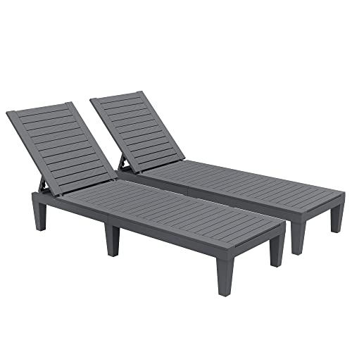 YITAHOME Chaise Outdoor Lounge Chairs with Adjustable Backrest, Sturdy Loungers for Patio & Poolside, Easy Assembly & Waterproof & Lightweight with 265lbs Weight Capacity, Set of 2, Dark Grey