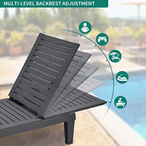 YITAHOME Chaise Outdoor Lounge Chairs with Adjustable Backrest, Sturdy Loungers for Patio & Poolside, Easy Assembly & Waterproof & Lightweight with 265lbs Weight Capacity, Set of 2, Dark Grey