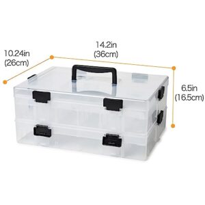 EZOWare 2-Tier Art Craft Storage Organizer Box with 118 Grid Compartments & Handle, Stackable Clear Plastic Adjustable Divider Container Bin for Jewelry, Building Block, Fishing, Sewing Supplies