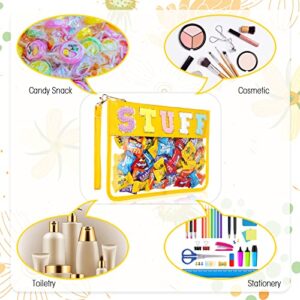 9PCS Clear Chenille Letter Bag Multi-purpose Stuff Snack Pouch Bag PVC Preppy Makeup Stuff Bag with Wristlet Waterproof Snack Stadium Bag Organizer Cosmetic Bag for Women Travel (Multicolor,Stuff)