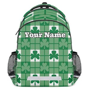 herdesigns custom st patricks da backpack for men women with name personalized plaid lucky clover green shamrocks shoulder traveling bag with name customized travel laptop bag casual backpacks