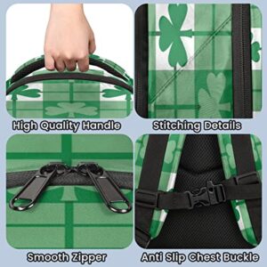 Herdesigns Custom St Patricks Da Backpack for Men Women with Name Personalized Plaid Lucky Clover Green Shamrocks Shoulder Traveling Bag with Name Customized Travel Laptop Bag Casual Backpacks