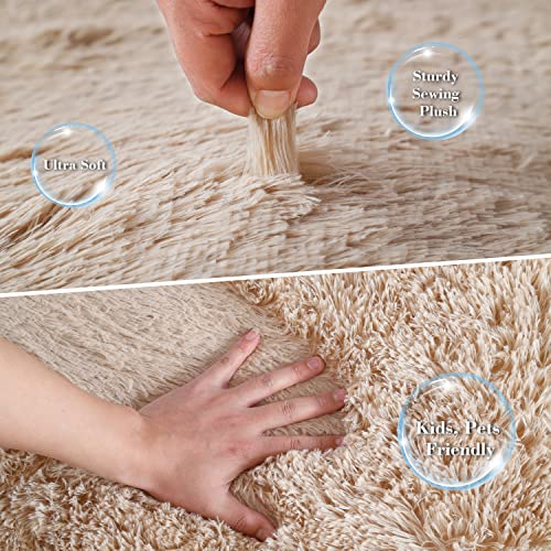 YUFANUHO Beige Rugs for Living Room, Ultra Soft Indoor 4x6 Feet Beige Shaggy Area Rugs for Bedroom, Kids Room, Home Decor High Pile Velvety 4'x6' Shag Carpets, Beige/Camel