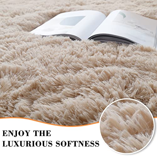 YUFANUHO Beige Rugs for Living Room, Ultra Soft Indoor 4x6 Feet Beige Shaggy Area Rugs for Bedroom, Kids Room, Home Decor High Pile Velvety 4'x6' Shag Carpets, Beige/Camel