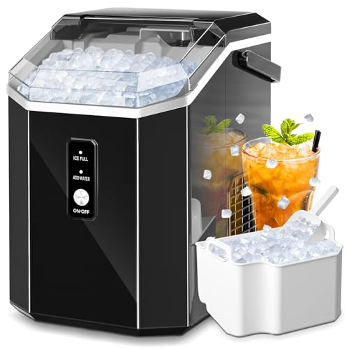 AGLUCKY Nugget Ice Maker Countertop, Portable Pebble Ice Maker Machine with Handle, 35lbs/24H, One-Click Operation,Pellet Ice Maker for Home/Kitchen/Office(Black)