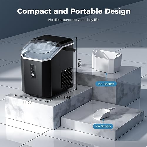 AGLUCKY Nugget Ice Maker Countertop, Portable Pebble Ice Maker Machine with Handle, 35lbs/24H, One-Click Operation,Pellet Ice Maker for Home/Kitchen/Office(Black)