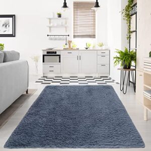 yufanuho blue area rugs for living room, ultra soft 5x7 feet blue grey shaggy rugs for bedroom, kids room, home decor high pile velvety 5'x7' shag carpets blue/grey