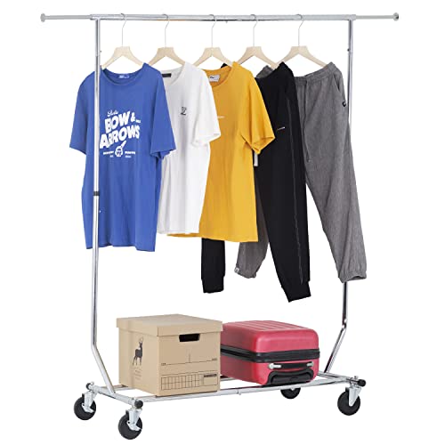 PayLessHere Clothing Rack Commercial Clothes Garment Rack Heavy Duty Clothing Racks for Hanging Clothes with Wheels Extensible, Capacity 135 lbs, Chrome