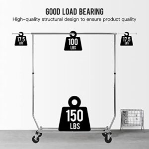 PayLessHere Clothing Rack Commercial Clothes Garment Rack Heavy Duty Clothing Racks for Hanging Clothes with Wheels Extensible, Capacity 135 lbs, Chrome