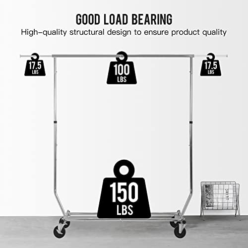 PayLessHere Clothing Rack Commercial Clothes Garment Rack Heavy Duty Clothing Racks for Hanging Clothes with Wheels Extensible, Capacity 135 lbs, Chrome