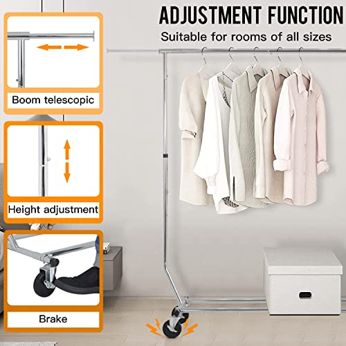 PayLessHere Clothing Rack Commercial Clothes Garment Rack Heavy Duty Clothing Racks for Hanging Clothes with Wheels Extensible, Capacity 135 lbs, Chrome