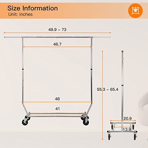 PayLessHere Clothing Rack Commercial Clothes Garment Rack Heavy Duty Clothing Racks for Hanging Clothes with Wheels Extensible, Capacity 135 lbs, Chrome