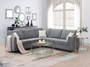 moeo living room l shape sectional sofa with 3 pillows, 88" modern upholstered fabric corner couch with for home furniture, grey