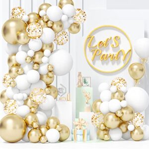 zopibaico white gold balloon garland arch kit - 124pcs 18 12 10 5in white metallic chrome gold and gold confetti latex balloons for graduation birthday wedding new year party decorations