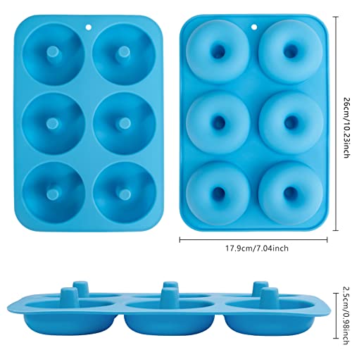 Aichoof Silicone Donut Mold for 6 Doughnuts, Set of 2. Food Grade LFGB Silicone Bagels Baking Pan, Non-Stick, Dishwasher Safe, Heat Resistant and Microwave Safe(Blue)