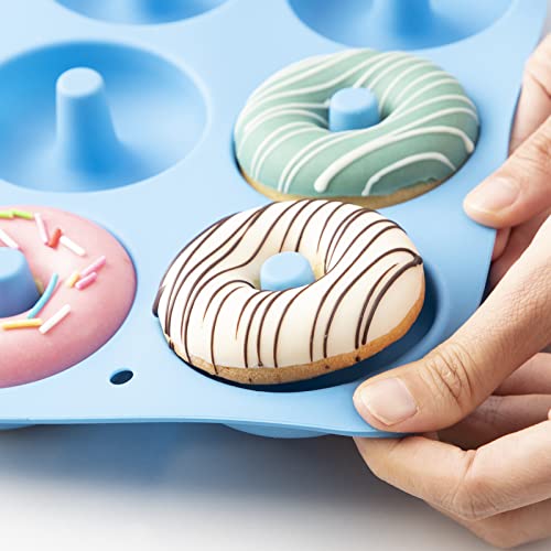 Aichoof Silicone Donut Mold for 6 Doughnuts, Set of 2. Food Grade LFGB Silicone Bagels Baking Pan, Non-Stick, Dishwasher Safe, Heat Resistant and Microwave Safe(Blue)