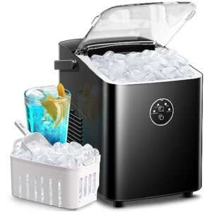 aglucky ice makers countertop, portable ice maker machine 26lbs/24hrs,8 bullet ice cubes of 2 sizes ready in 9 mins,self-cleaning ice machine with handle for home/kitchen/office