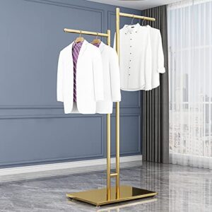 gold metal pipe clothing rack,2 rods clothes rack garment rack,heavy duty clothing rack for hanging clothes,free-standing close organizer,clothing store display stand(130x70cm(51x28inch), gold a)