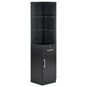 barberpub corner storage cabinet with door and glass shelves for home office beauty salon spa 3200 (black)