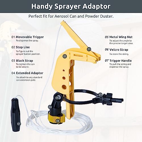 Spray Can Extension Pole Adaptor, Sprayer Adaptor for Aerosol Can and Powder Duster, Adjustable Angle, Perfect for Wasp & Hornet Spray, Dusting Carpenter Bees or Dusting Gardens, Fruit Trees.