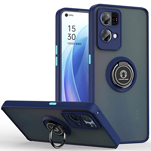 Case for Oppo Reno 7 4G with Ring Kickstand - Soft Skin Feeling - Semitransparent - Anti-Scratch Liquid Silicone Shock-Absorbing (Blue, Reno 7)