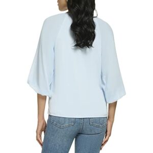 Calvin Klein Women's Loose Fitted Matte Jersey Mixed Media Lantern Sleeve Blouse, Cashmere Blue