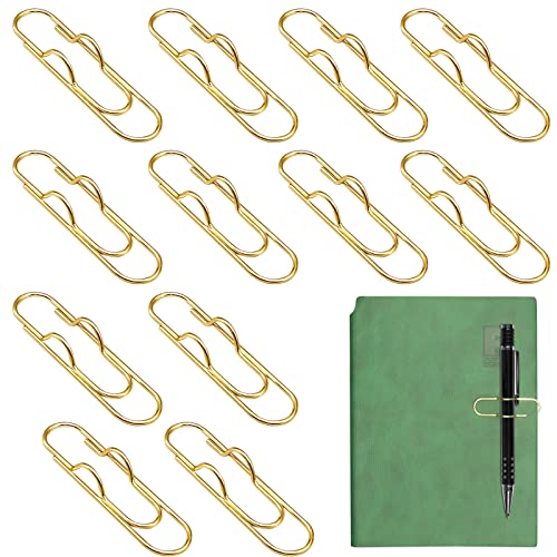 12 Pcs Metal Pen Clip for Notebook, Portable Pen Holder Clip Pencil Clip, Multi Function Paper Clip Pen Holder Pen Paper Clip Bookmark Stationery Tool Office Supplies for Notebook Journals, Gold