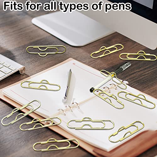 12 Pcs Metal Pen Clip for Notebook, Portable Pen Holder Clip Pencil Clip, Multi Function Paper Clip Pen Holder Pen Paper Clip Bookmark Stationery Tool Office Supplies for Notebook Journals, Gold