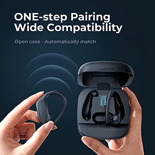 fojep Wireless Earbuds Bluetooth Headphones 100hrs Play Back Sport Earphones Built in Noise Cancellation Mic with Charging Case Digital Display, Sweatproof Stereo Sound Headphones with Over Earhooks